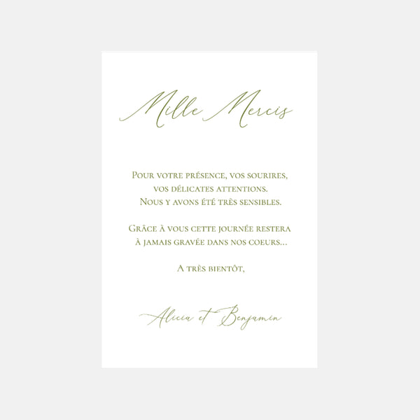 Wedding thank you card with transparent photo Domaine des Tourelles