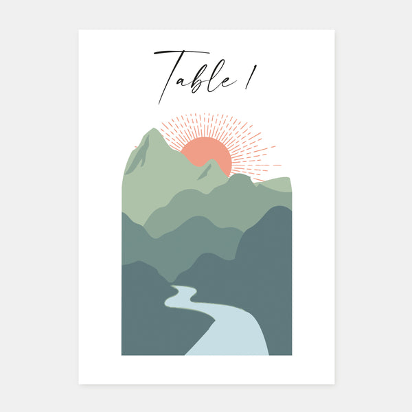Marken-Hochzeitstisch „Sunset Mountain“ – 5 Stück