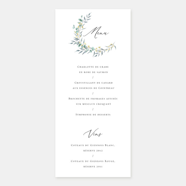 Menu de mariage couronne de Juliette