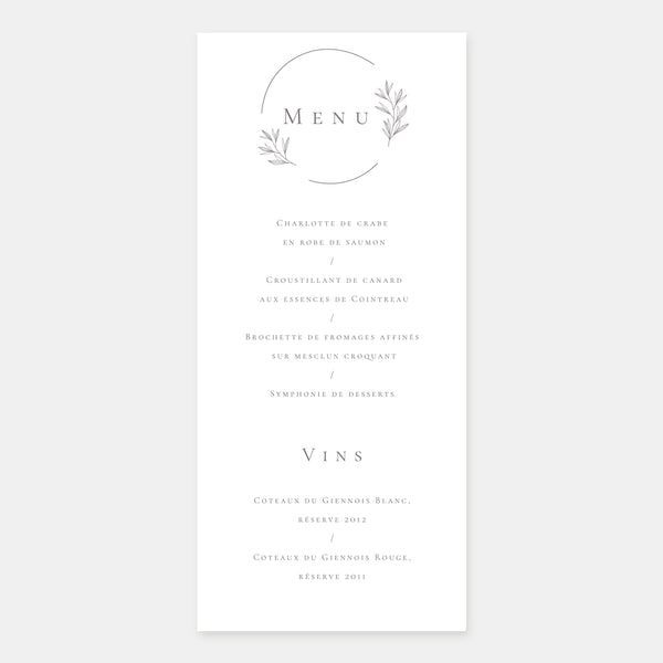 Chic nature wedding menu