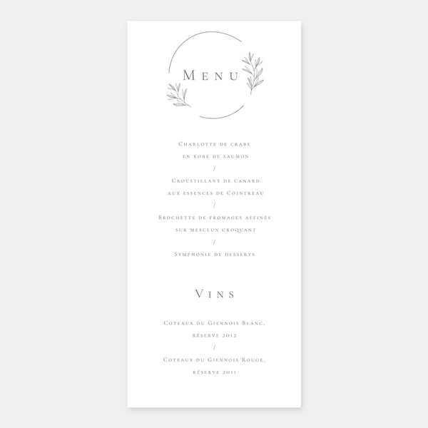 Menu de mariage nature chic