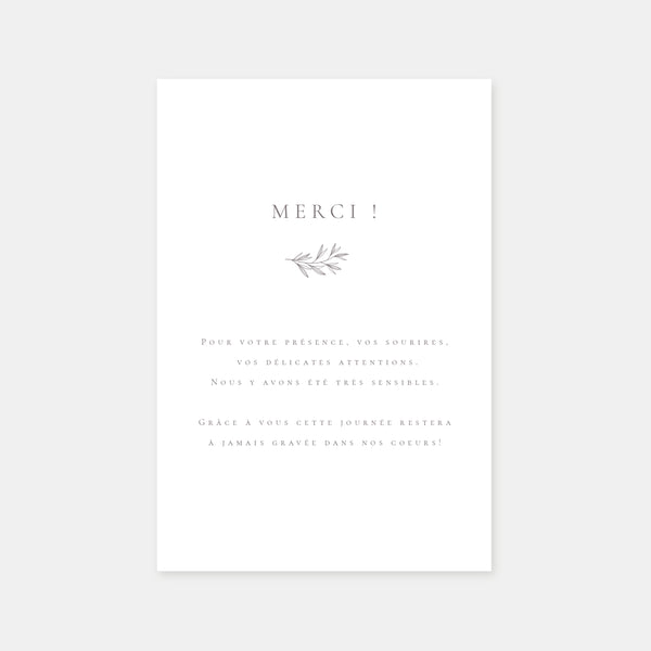 Carton remerciement mariage nature chic