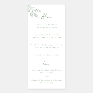 Foliage wedding menu