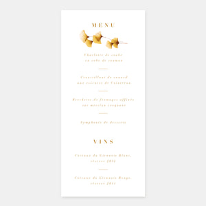 Menu de mariage ginkgo biloba aquarelle