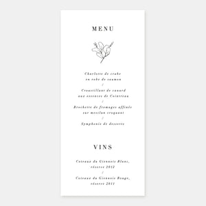 Menu de mariage esquisse nature