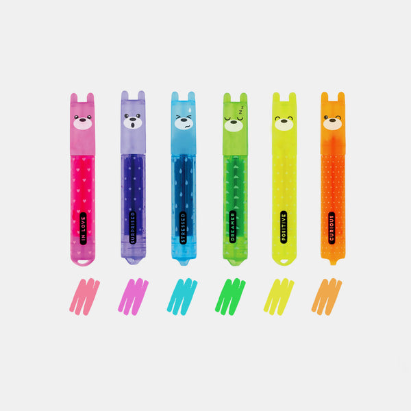Set of 6 teddy s style fluorescent highlighters