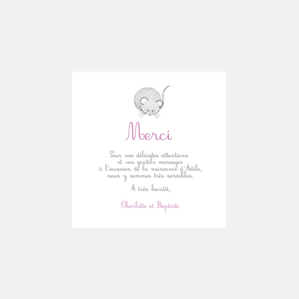 Ma Souris birth thank you card