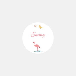 Personalized pink flamingo jungle birth stickers - 48ex