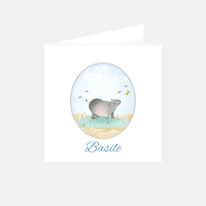 Hippopotamus medallion birth announcement