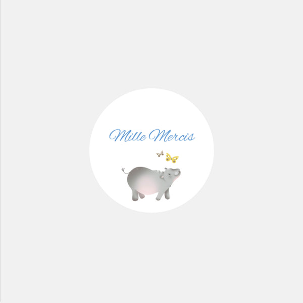 Personalized Hippopotamus birth stickers - 48ex
