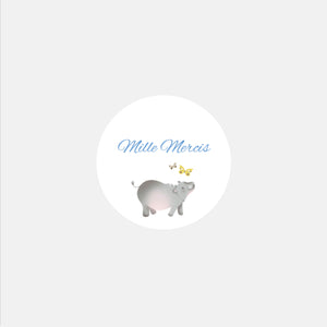 Personalized birth stickers Hippopotamus medallion