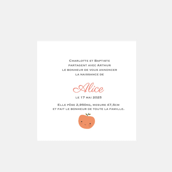 Faire-part naissance famille pommes