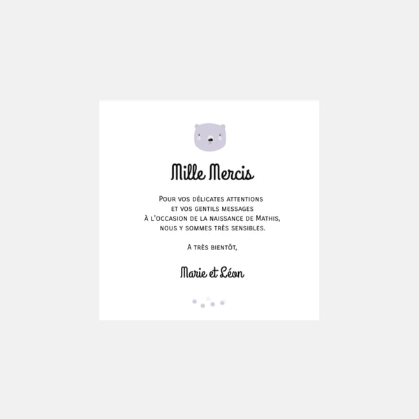 Polar Bear birth thank you card