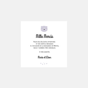 Carte de remerciement naissance Ours Polaire