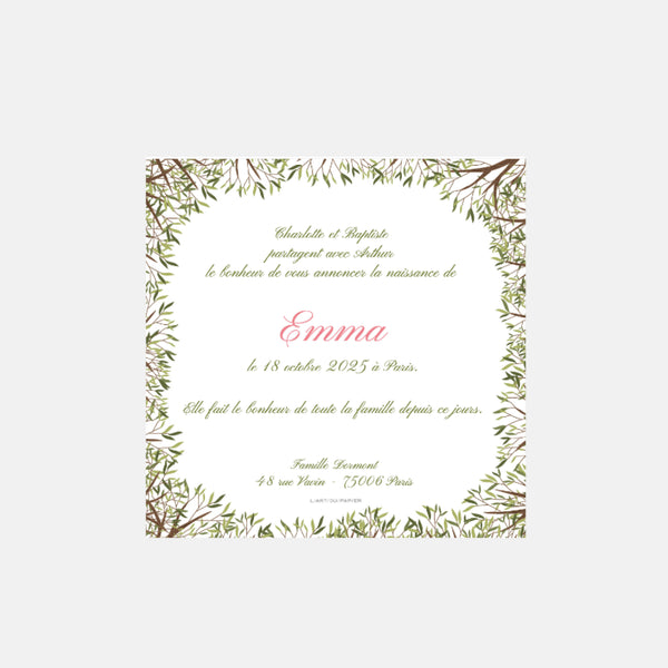 Faire-part de naissance famille chouettes