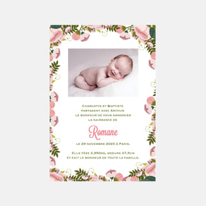 Faire-part de naissance pivoines