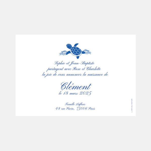 Faire-part de naissance classique tortue