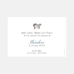 Faire-part de naissance classique Hippo