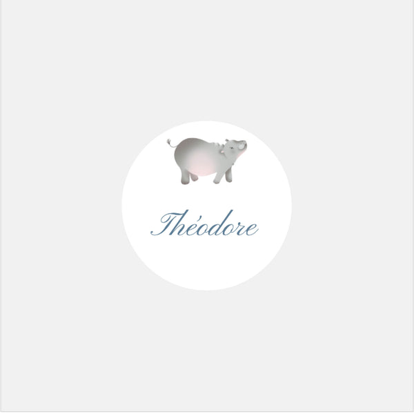 Personalized classic hippo birth stickers - 48ex