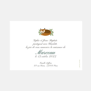 Classic fox birth announcement