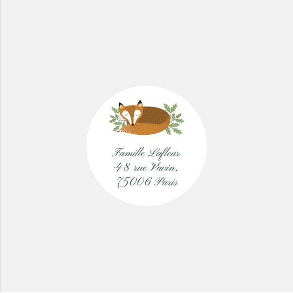 Personalized classic fox birth stickers - 48ex