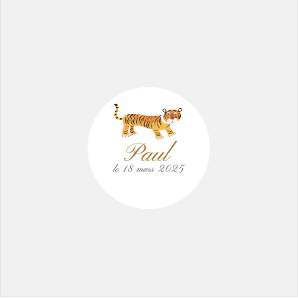 Personalized classic tiger birth stickers - 48ex