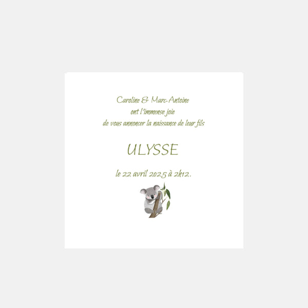 Faire-part de naissance koala