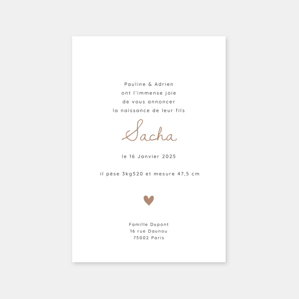 Faire-part de naissance petit coeur