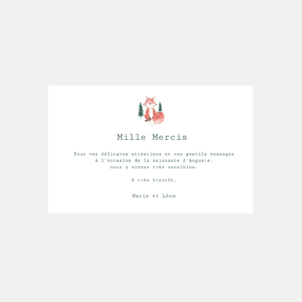 Carte de remerciement naissance Little Renard
