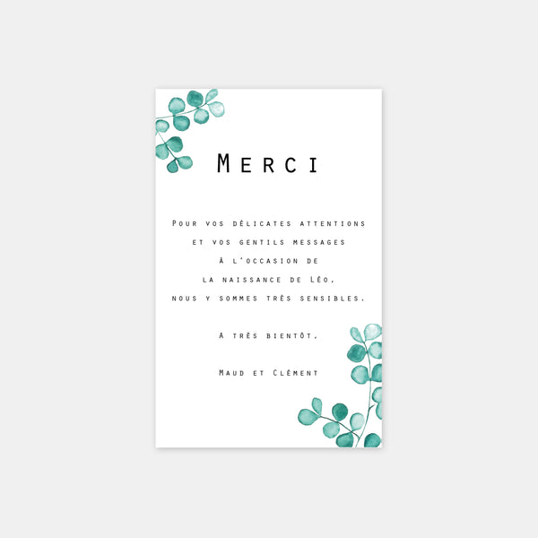 Eucalyptus birth thank you card