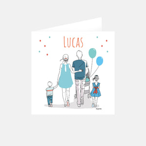 Faire-part naissance Ma famille bleu 1 soeur et 1 frère by Kopines