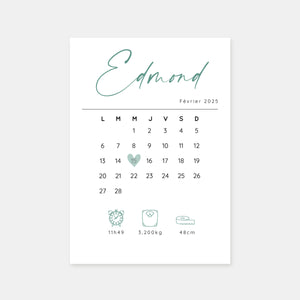 Birth announcement 28 day calendar