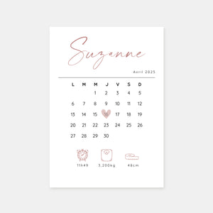 Birth announcement 30 day calendar