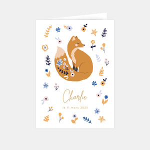 Faire-part de naissance renard fleuri