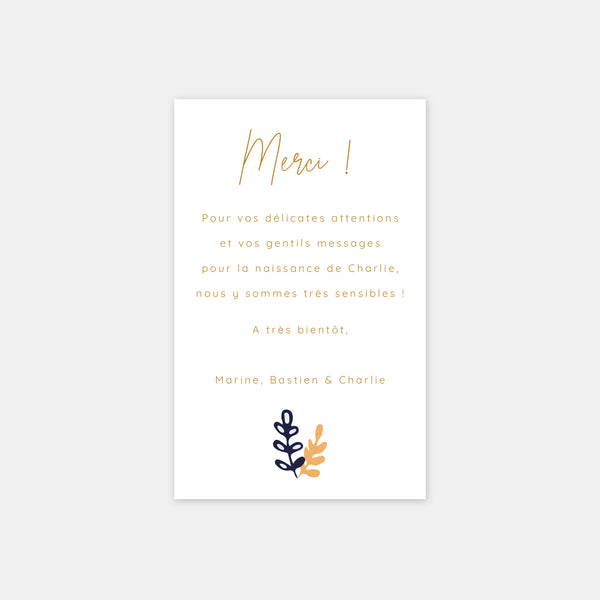 Flowery animal birth thank you card