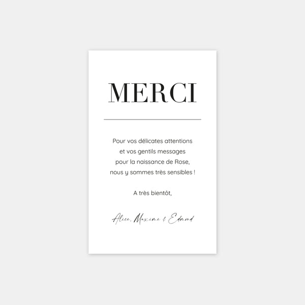 Classic typography birth thank you card