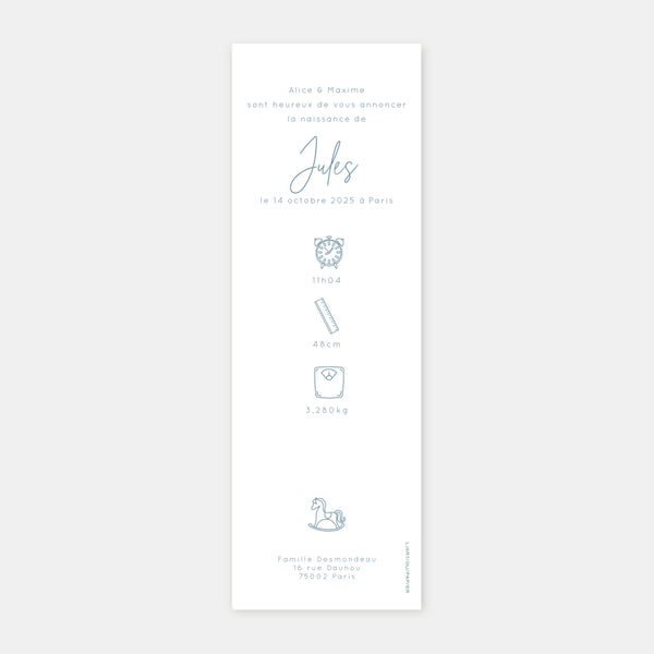 Faire-part de naissance marque page jouet