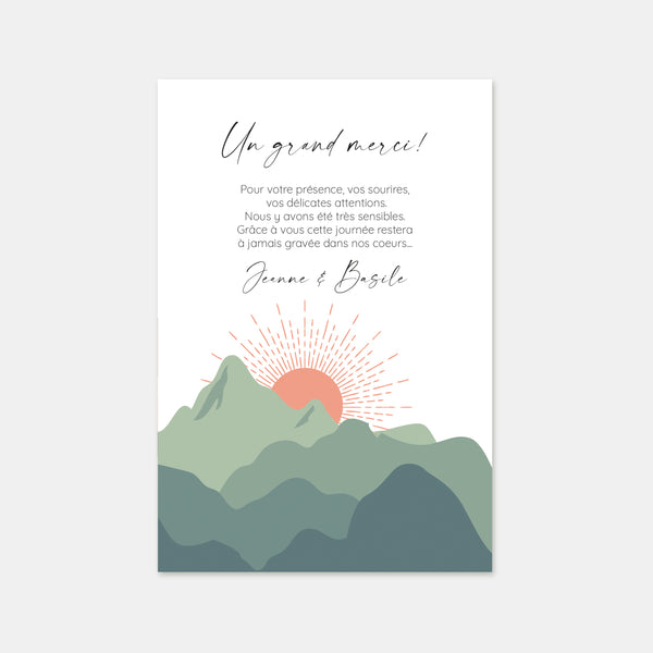 Carton remerciement mariage sunset mountain