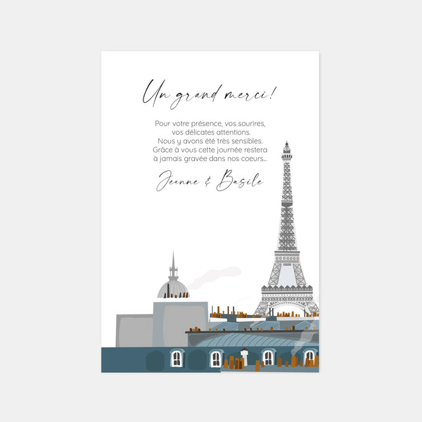 Dankeskarte für die Hochzeit auf dem Dach von Paris