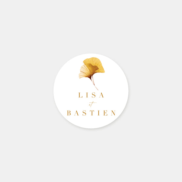 Personalisierte Hochzeitsaufkleber Ginkgo Biloba Aquarell - 48ex