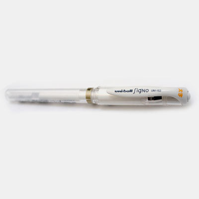 Stylo encre gel metal pointe large blanc uniball