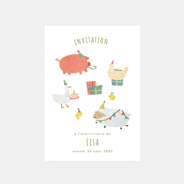 Invitation anniversaire animaux de la ferme