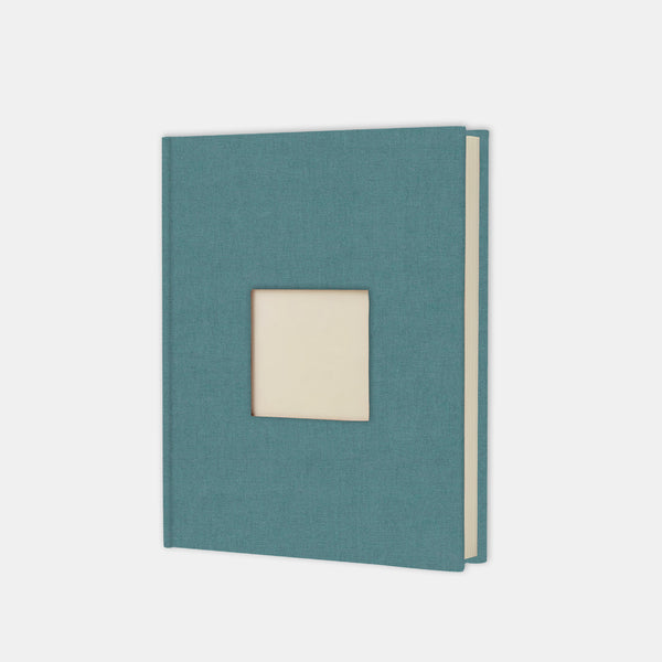 Fotoalbum 30 x 24 cm, benzinblaue Leinwand, cremefarbene Innenseite