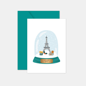 Eiffel Tower snow globe card