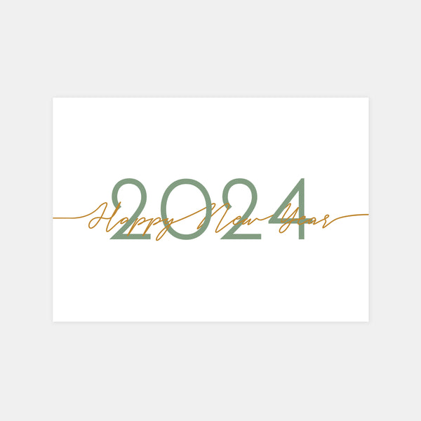 Personalized Happy New Year olive calligraphy greeting card