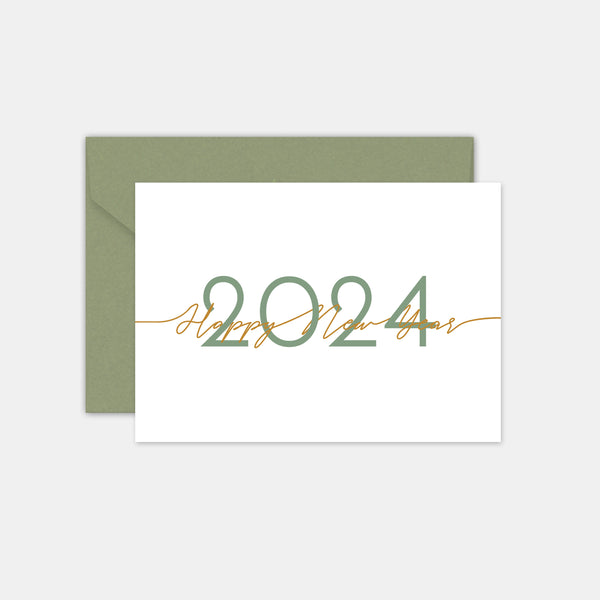 Carte de voeux personnalisée Happy new year calligraphie olive