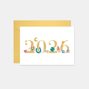 Carte de voeux chiffres illustrés Chance