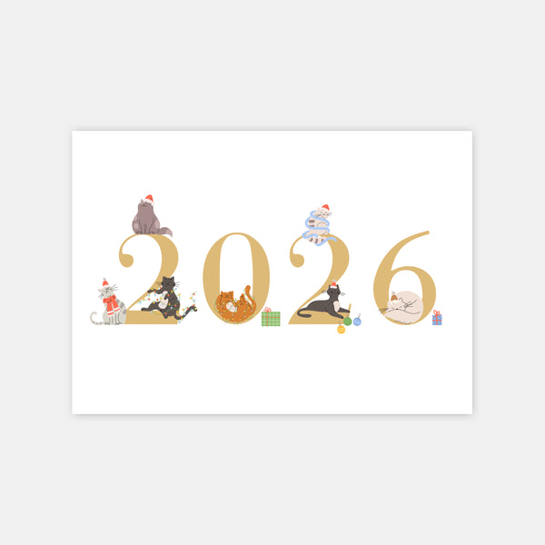 Carte de voeux chiffres illustrés chats