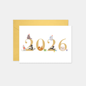 Carte de voeux chiffres illustrés chats
