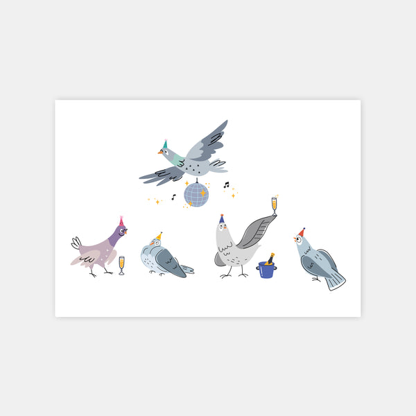 Carte de voeux chiffres illustrés Pigeons